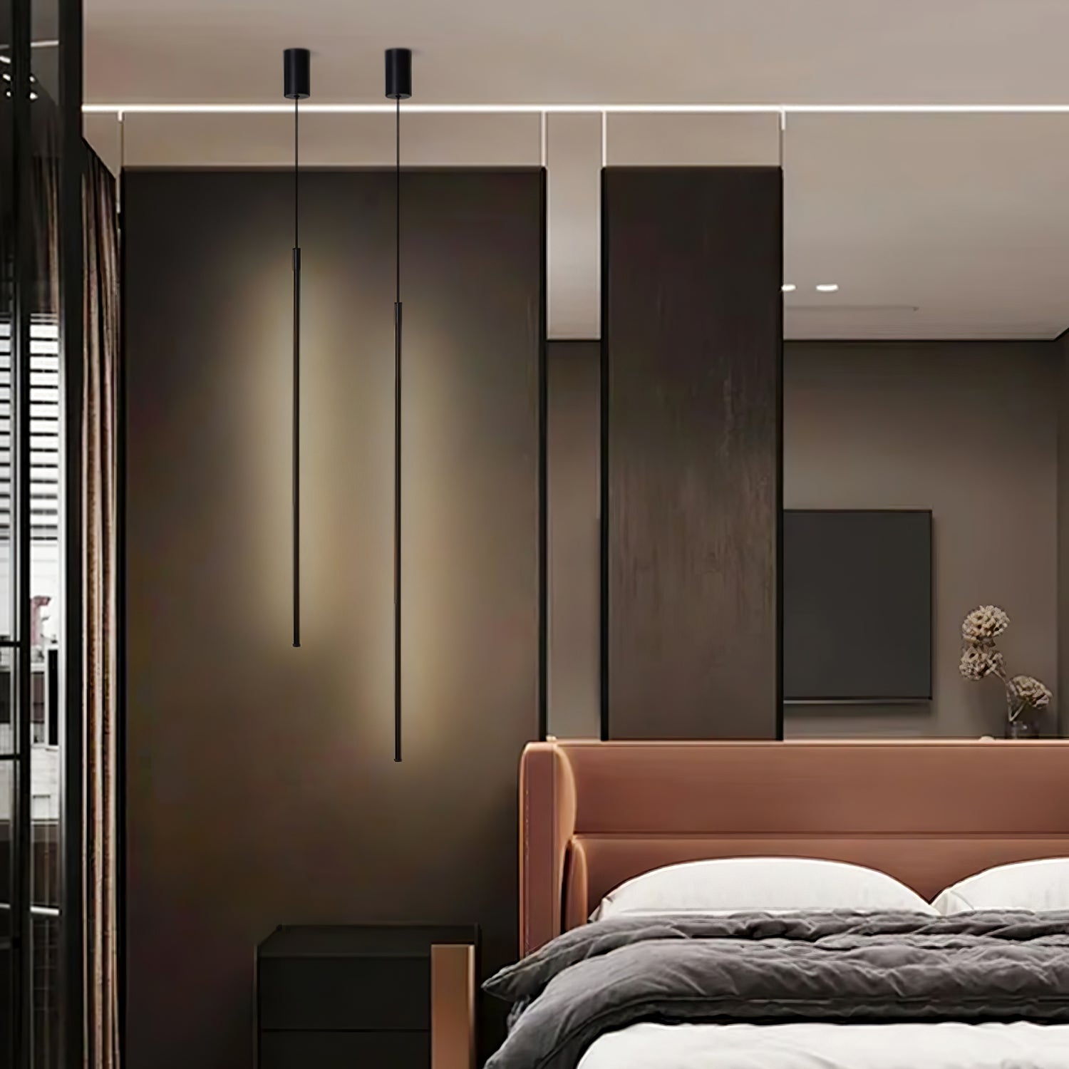 Modern Tubular LED Linear Pendant Light Minimalist Hanging Fixture for Dining Room and Kitchen Island