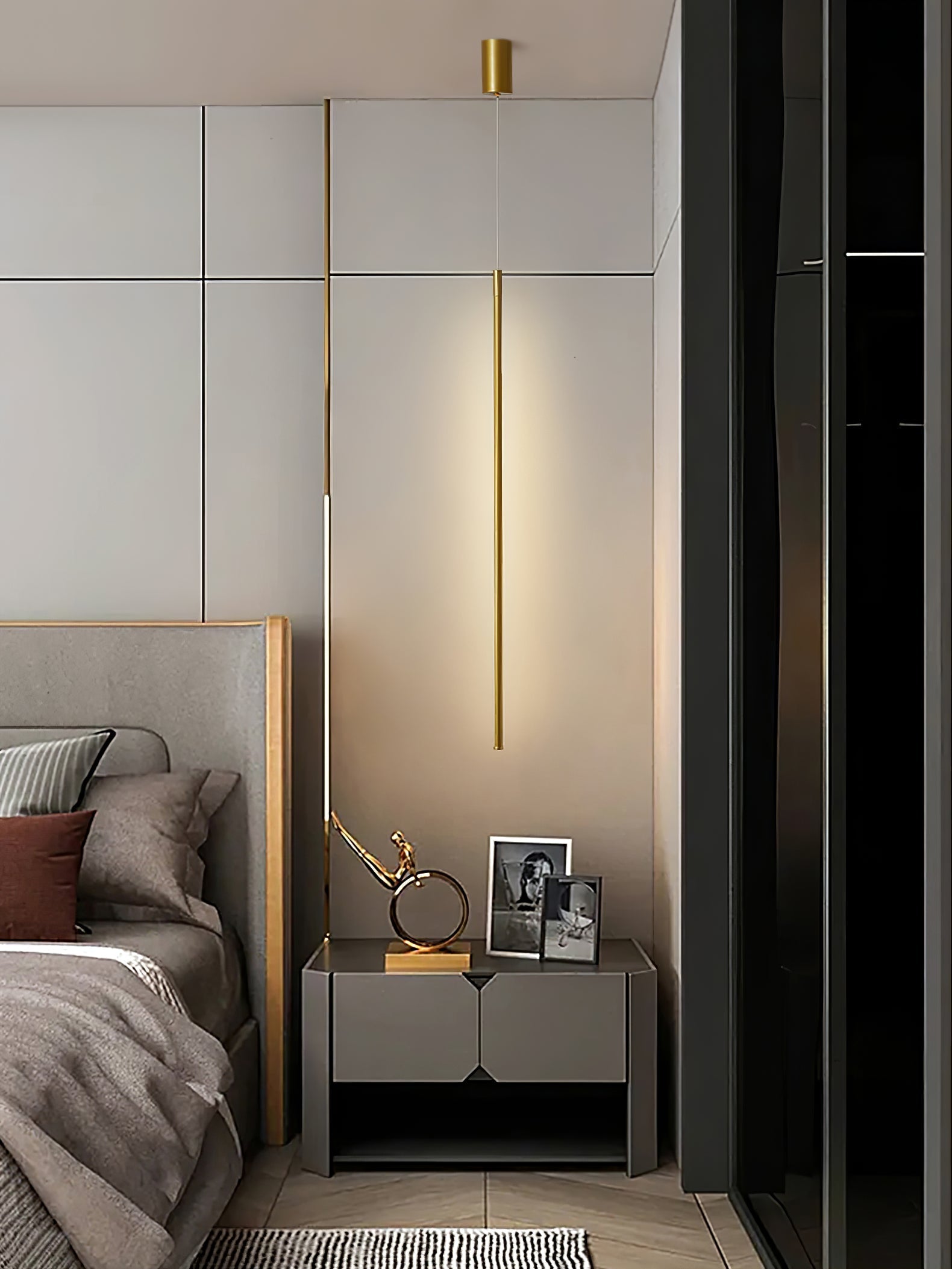 Modern Tubular LED Linear Pendant Light Minimalist Hanging Fixture for Dining Room and Kitchen Island