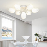 Modern Tulip Flower Design Flush Mount Ceiling Light White Minimalist Chandelier G9