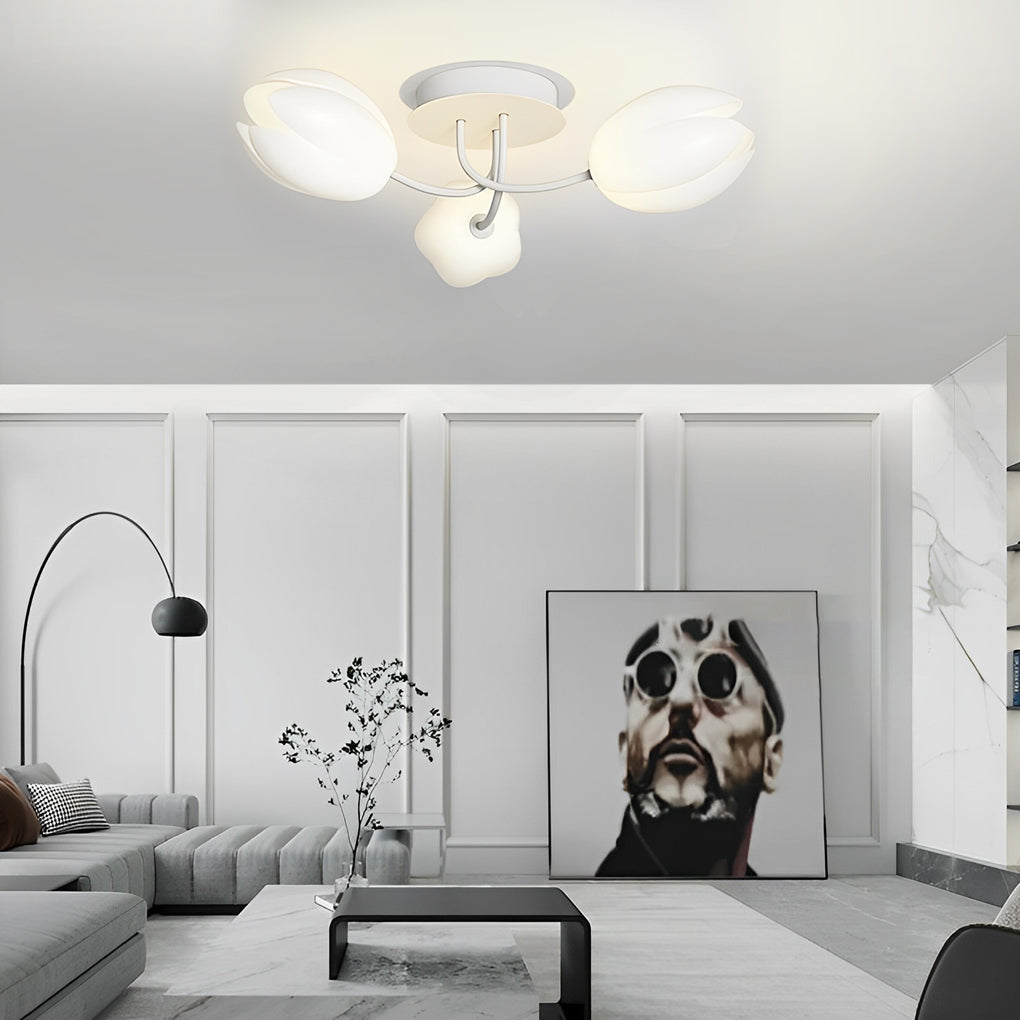 Modern Tulip Flower Design Flush Mount Ceiling Light White Minimalist Chandelier G9