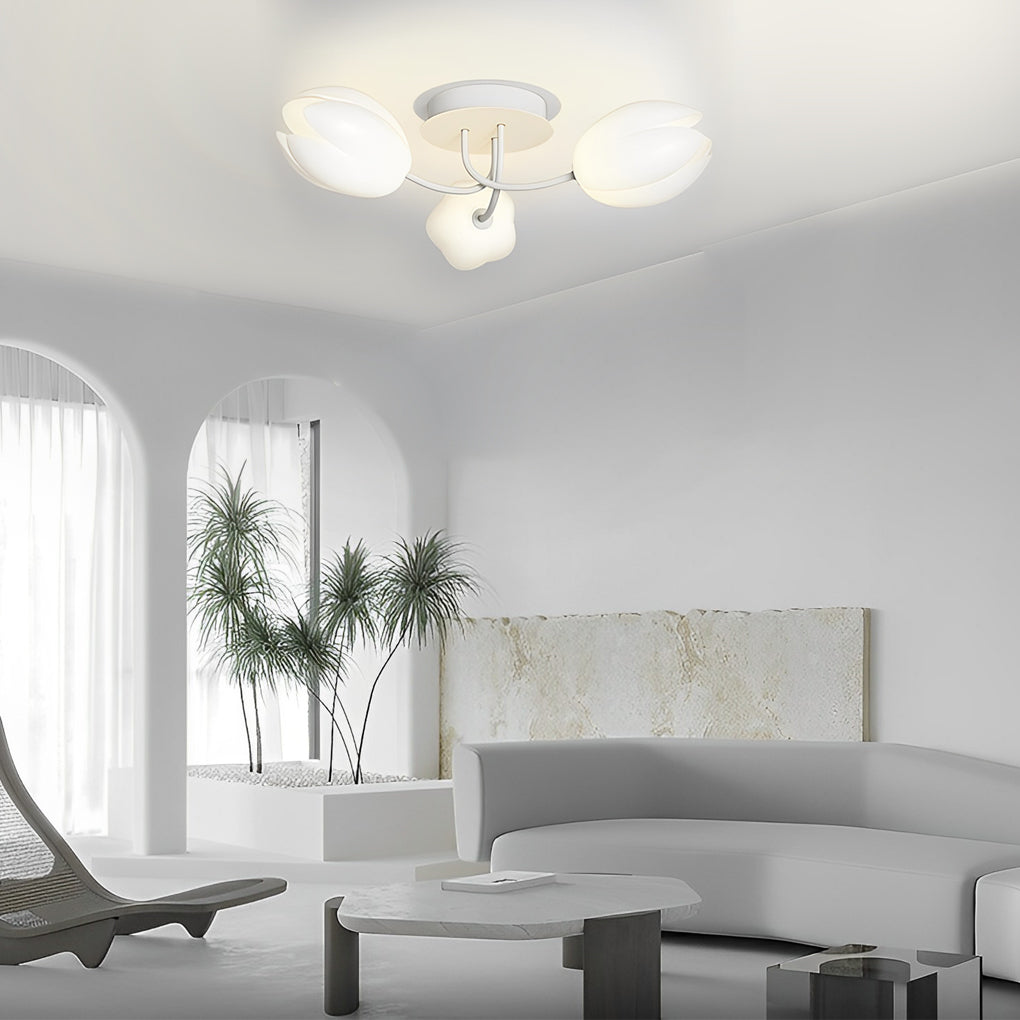 Modern Tulip Flower Design Flush Mount Ceiling Light White Minimalist Chandelier G9