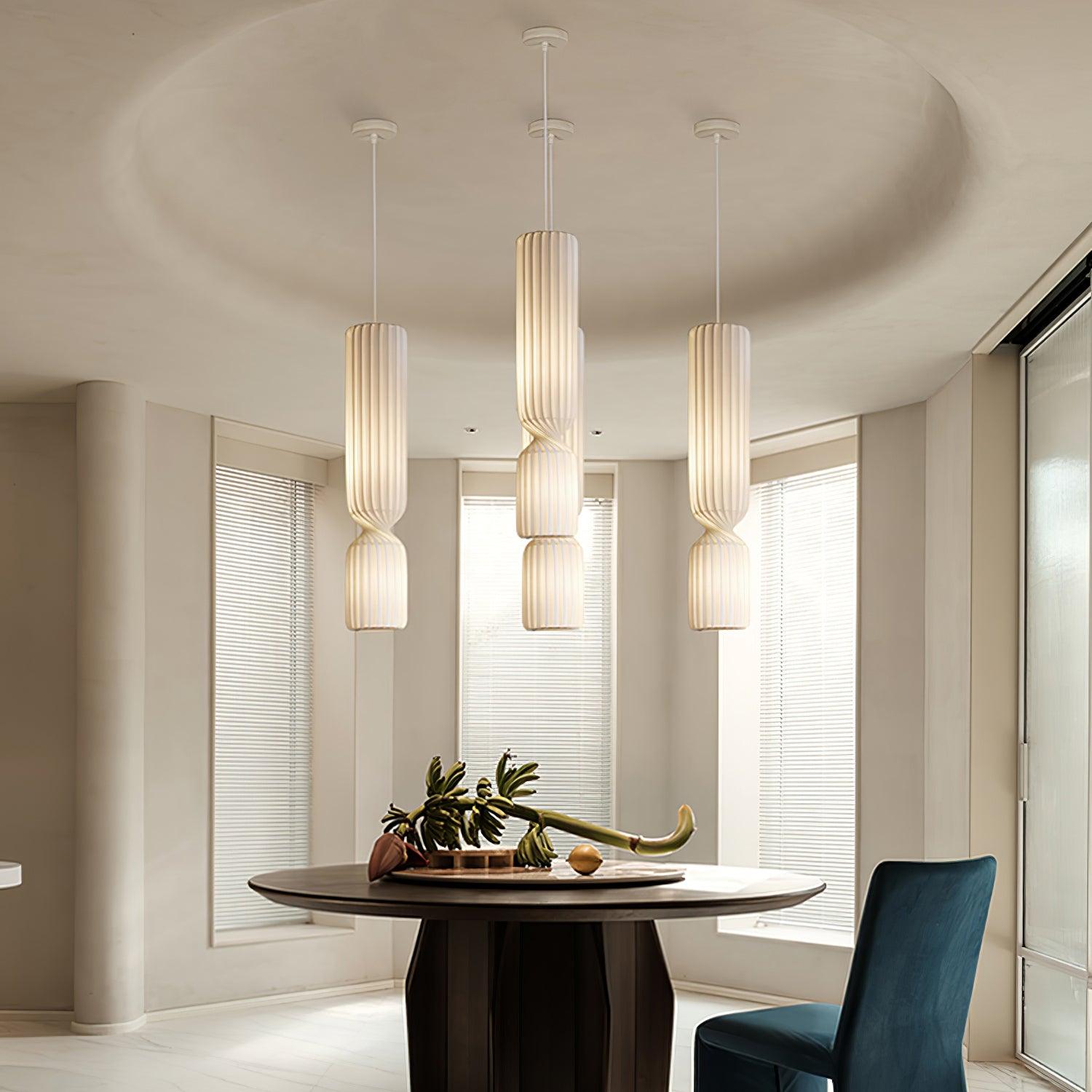 Modern Twist White LED Pendant Lamp Sculptural Asymmetrical Hanging Ceiling Light