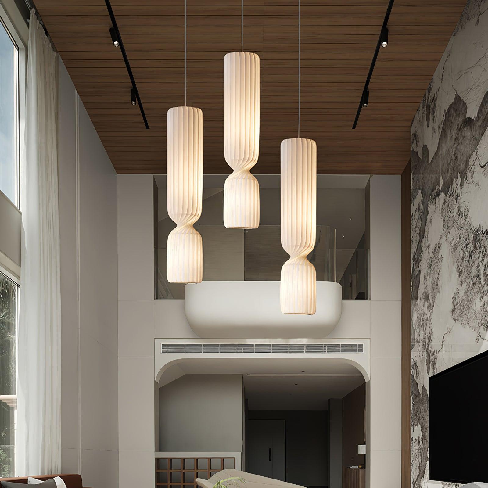 Modern Twist White LED Pendant Lamp Sculptural Asymmetrical Hanging Ceiling Light