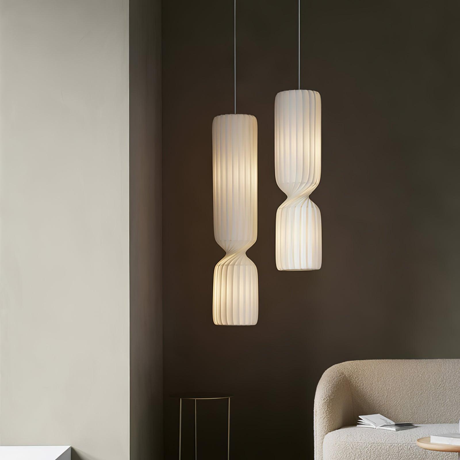 Modern Twist White LED Pendant Lamp Sculptural Asymmetrical Hanging Ceiling Light