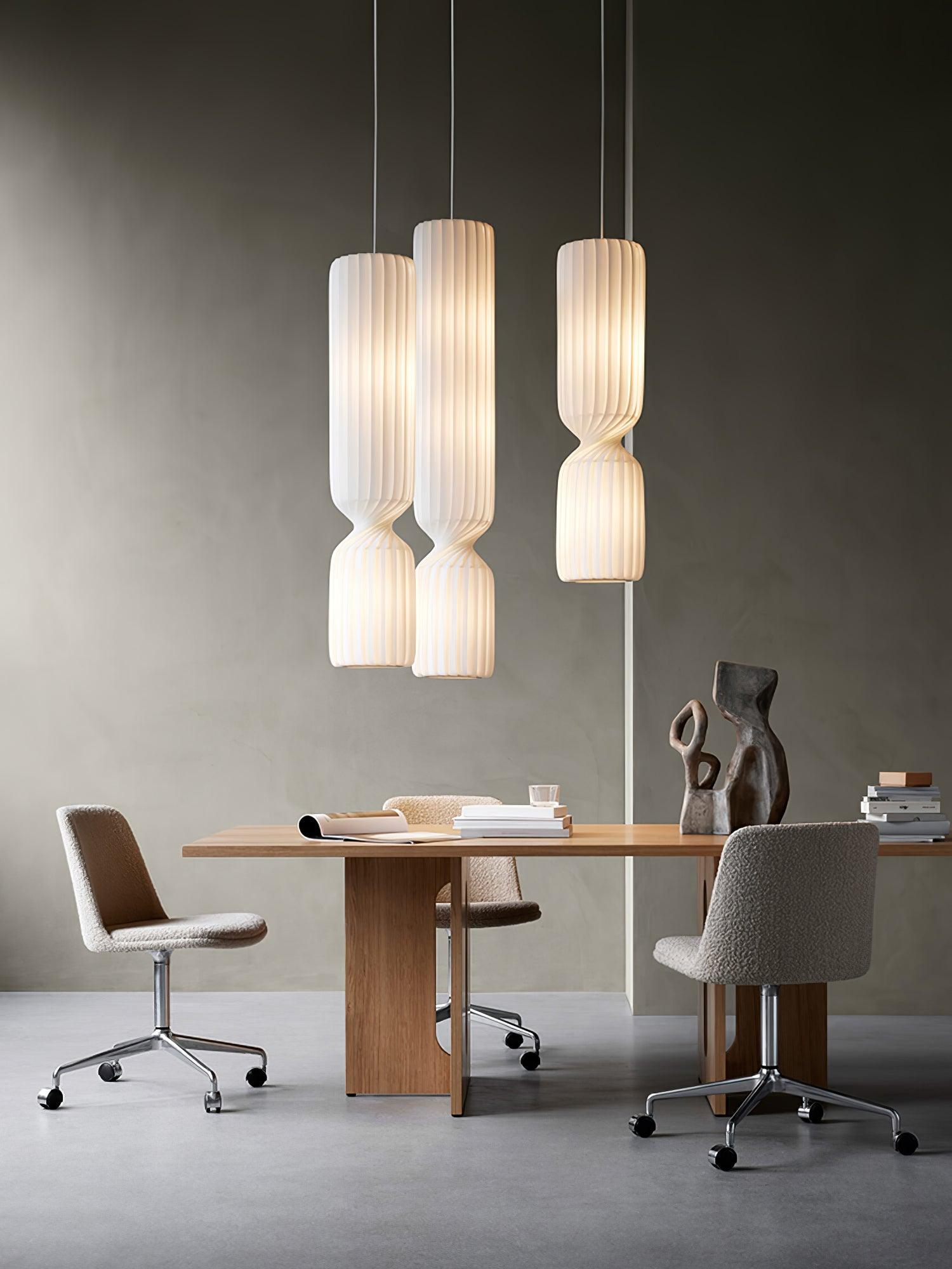 Modern Twist White LED Pendant Lamp Sculptural Asymmetrical Hanging Ceiling Light