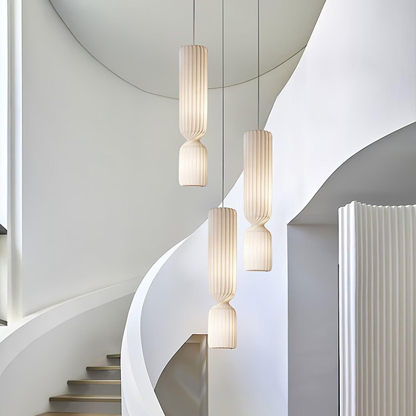 Modern Twist White LED Pendant Lamp Sculptural Asymmetrical Hanging Ceiling Light