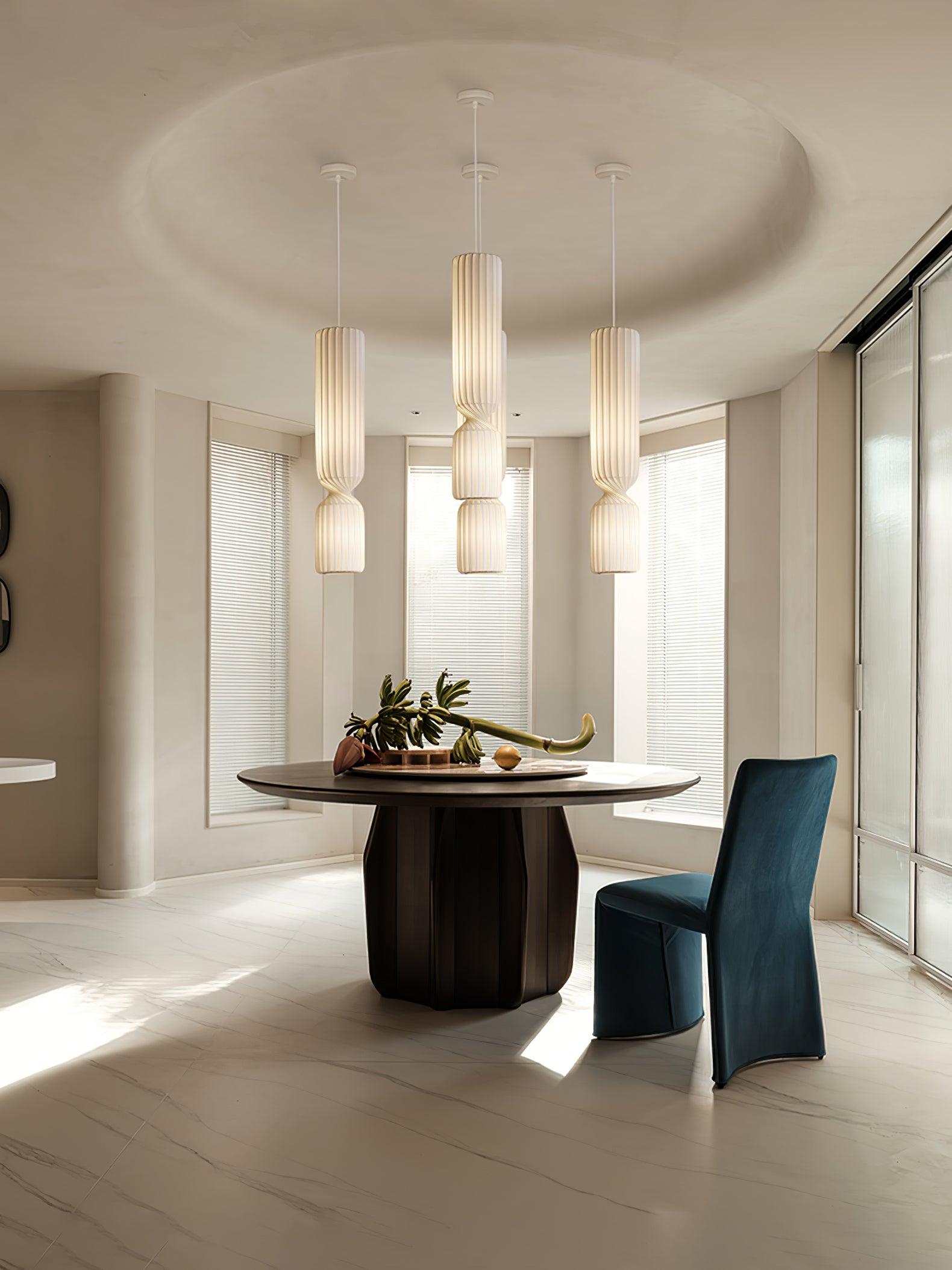Modern Twist White LED Pendant Lamp Sculptural Asymmetrical Hanging Ceiling Light