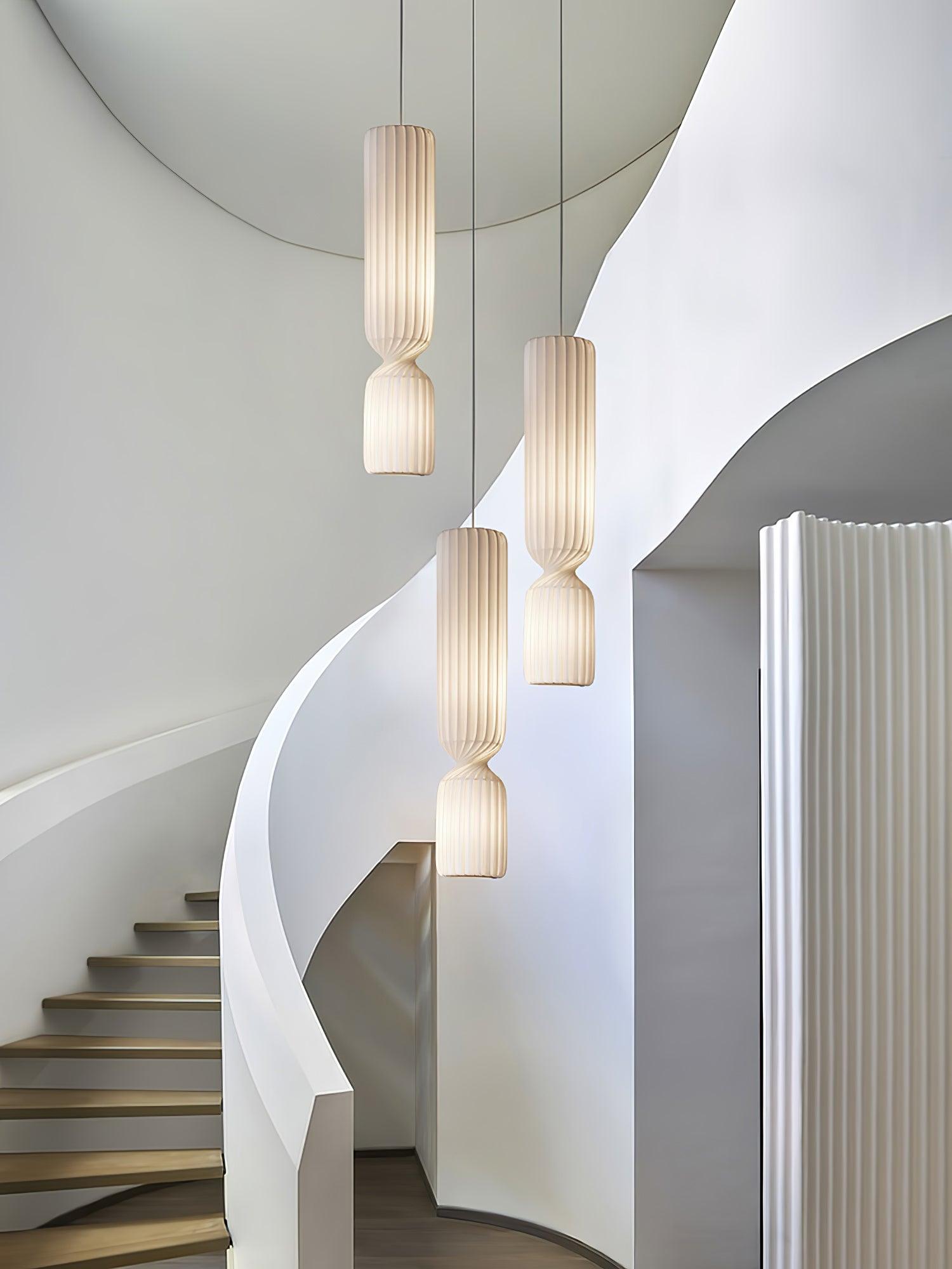 Modern Twist White LED Pendant Lamp Sculptural Asymmetrical Hanging Ceiling Light