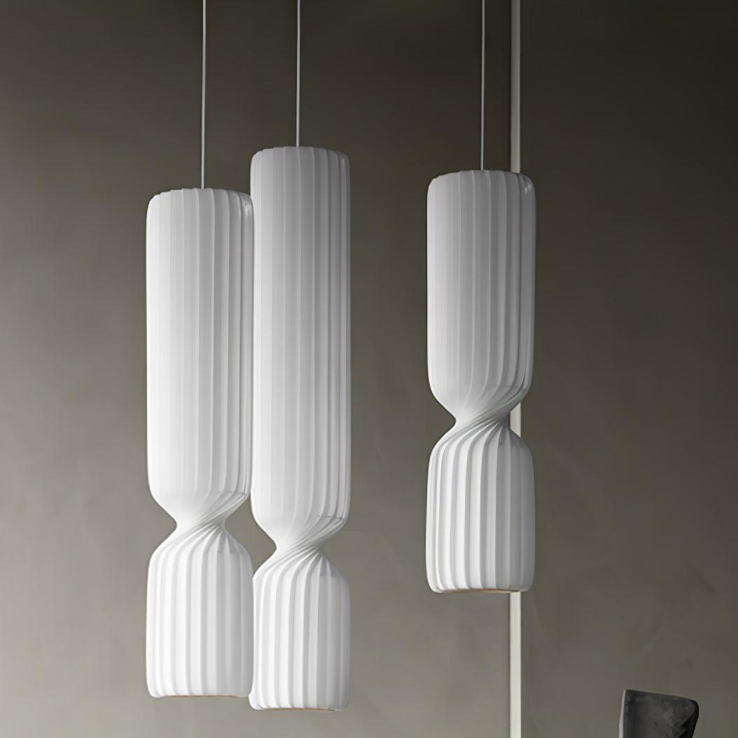 Modern Twist White LED Pendant Lamp Sculptural Asymmetrical Hanging Ceiling Light