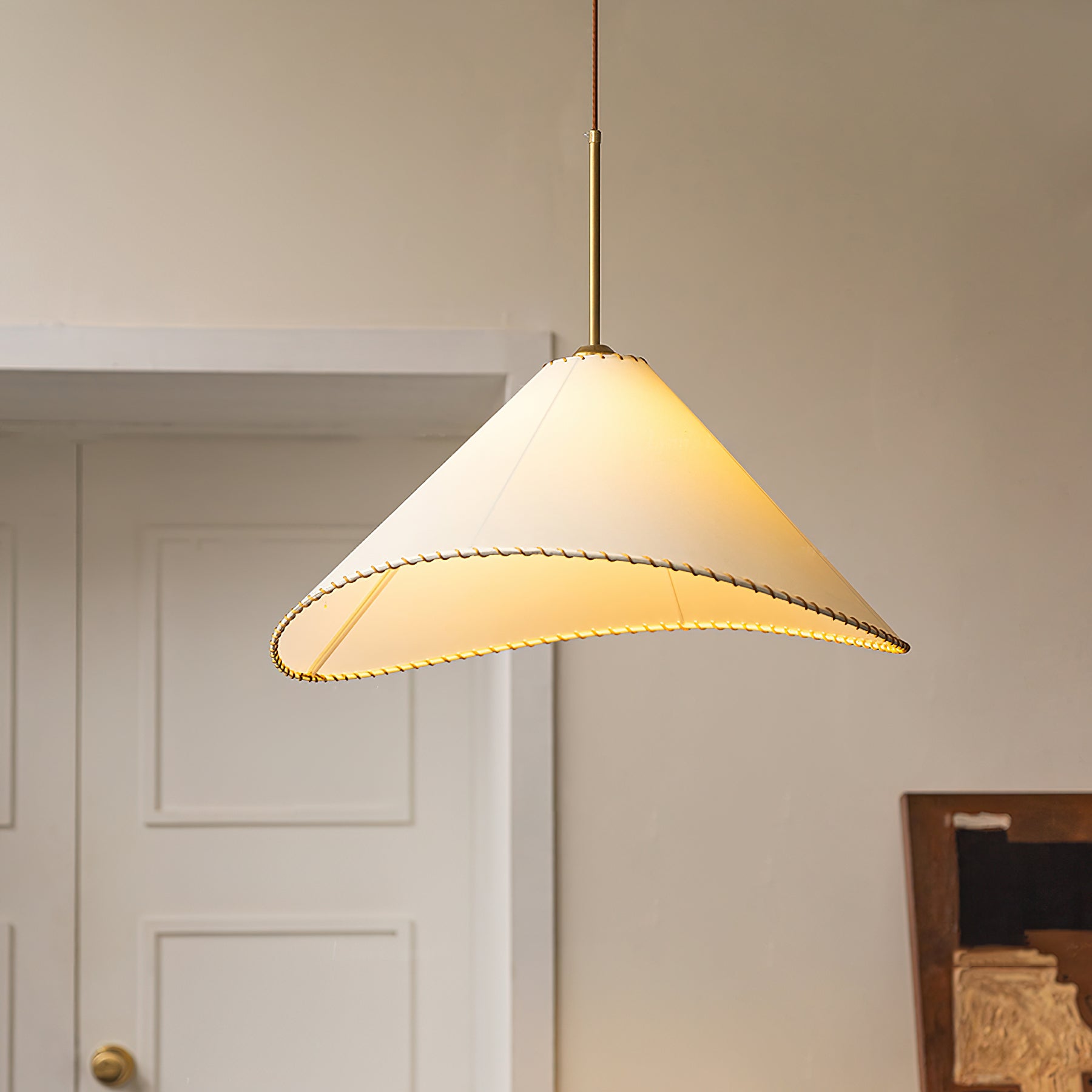 Modern Twisted White Fabric Shade Pendant Lamp Asymmetrical Minimalist Hanging Light