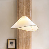 Modern Twisted White Fabric Shade Pendant Lamp Asymmetrical Minimalist Hanging Light