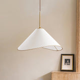 Modern Twisted White Fabric Shade Pendant Lamp Asymmetrical Minimalist Hanging Light