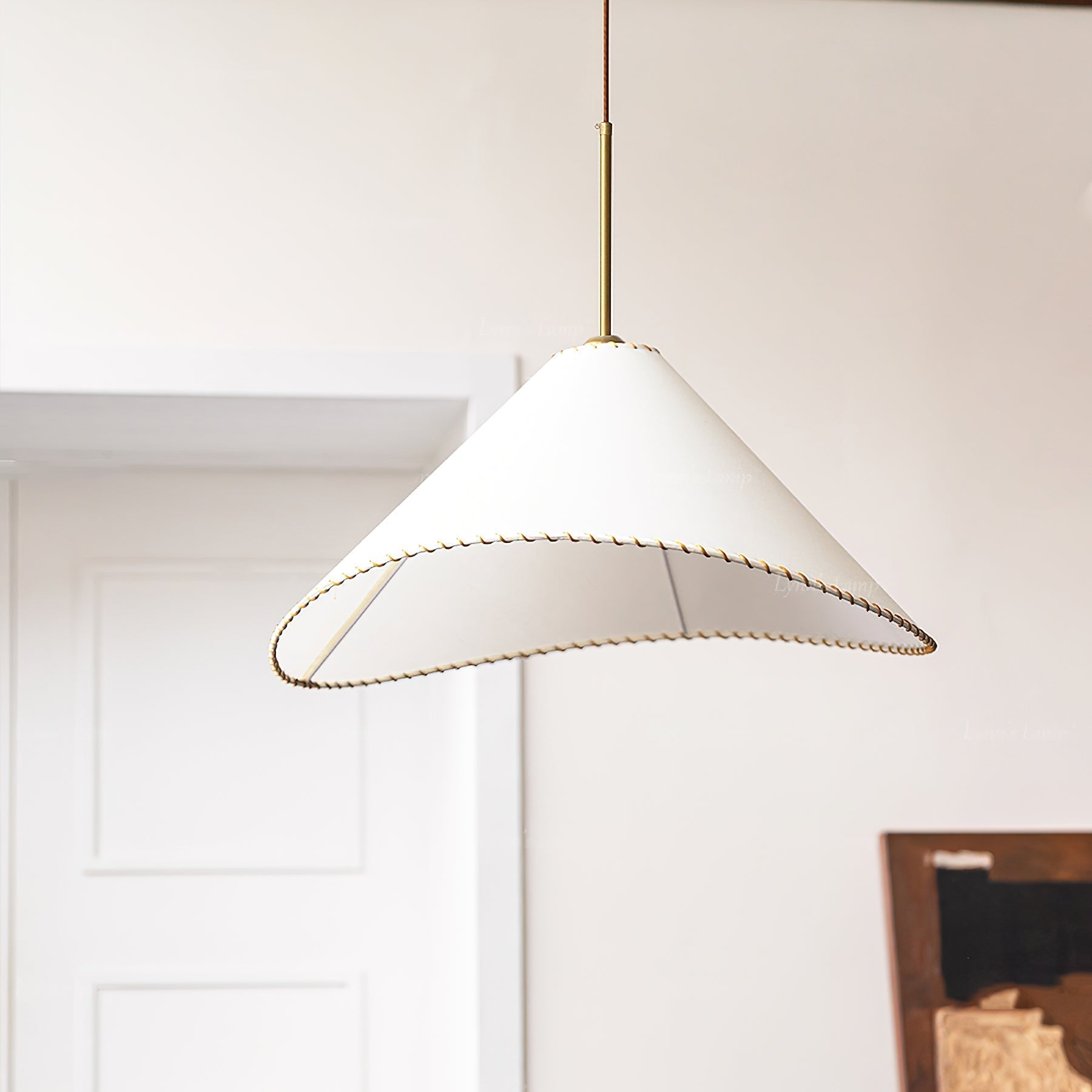 Modern Twisted White Fabric Shade Pendant Lamp Asymmetrical Minimalist Hanging Light