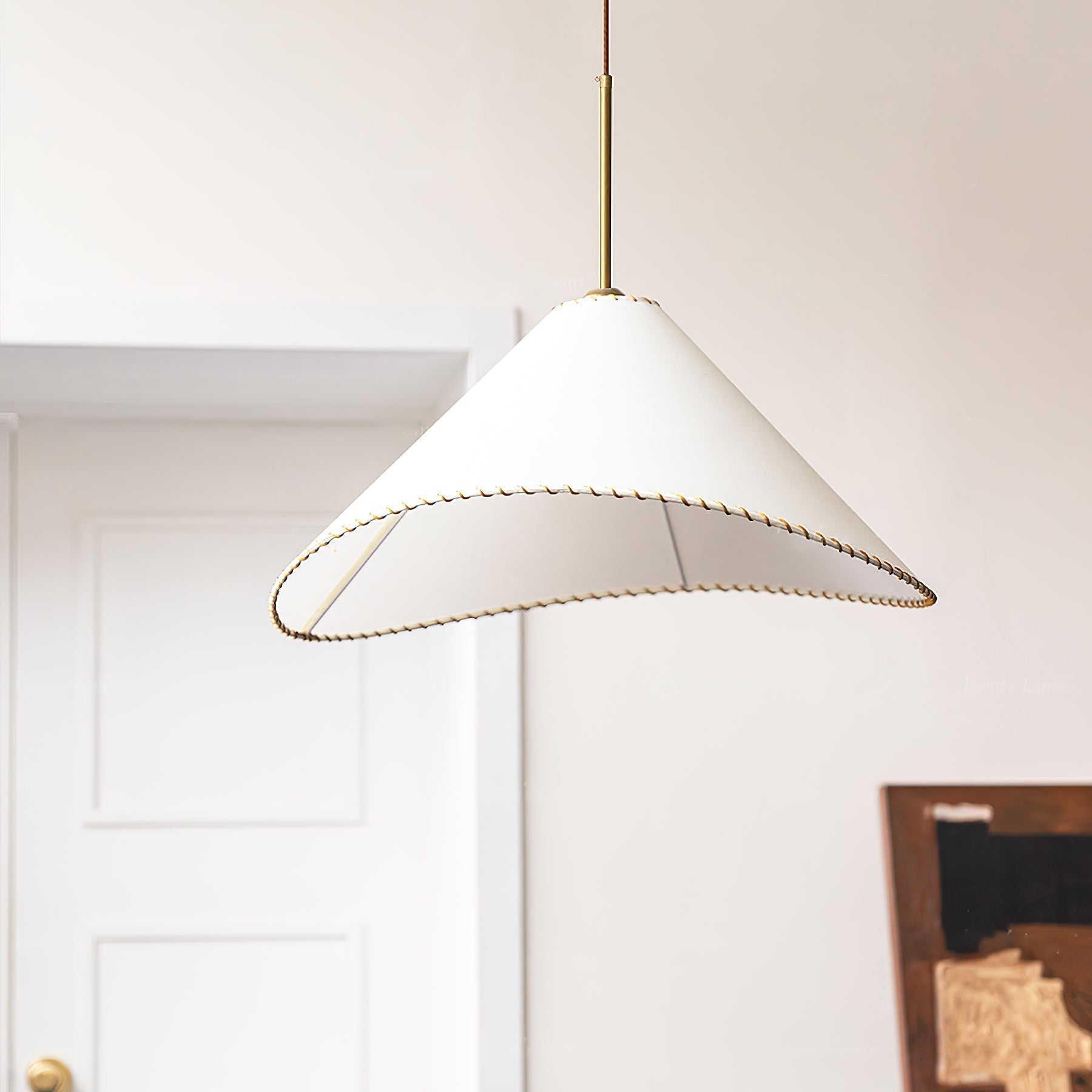 Modern Twisted White Fabric Shade Pendant Lamp Asymmetrical Minimalist Hanging Light