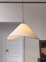Modern Twisted White Fabric Shade Pendant Lamp Asymmetrical Minimalist Hanging Light