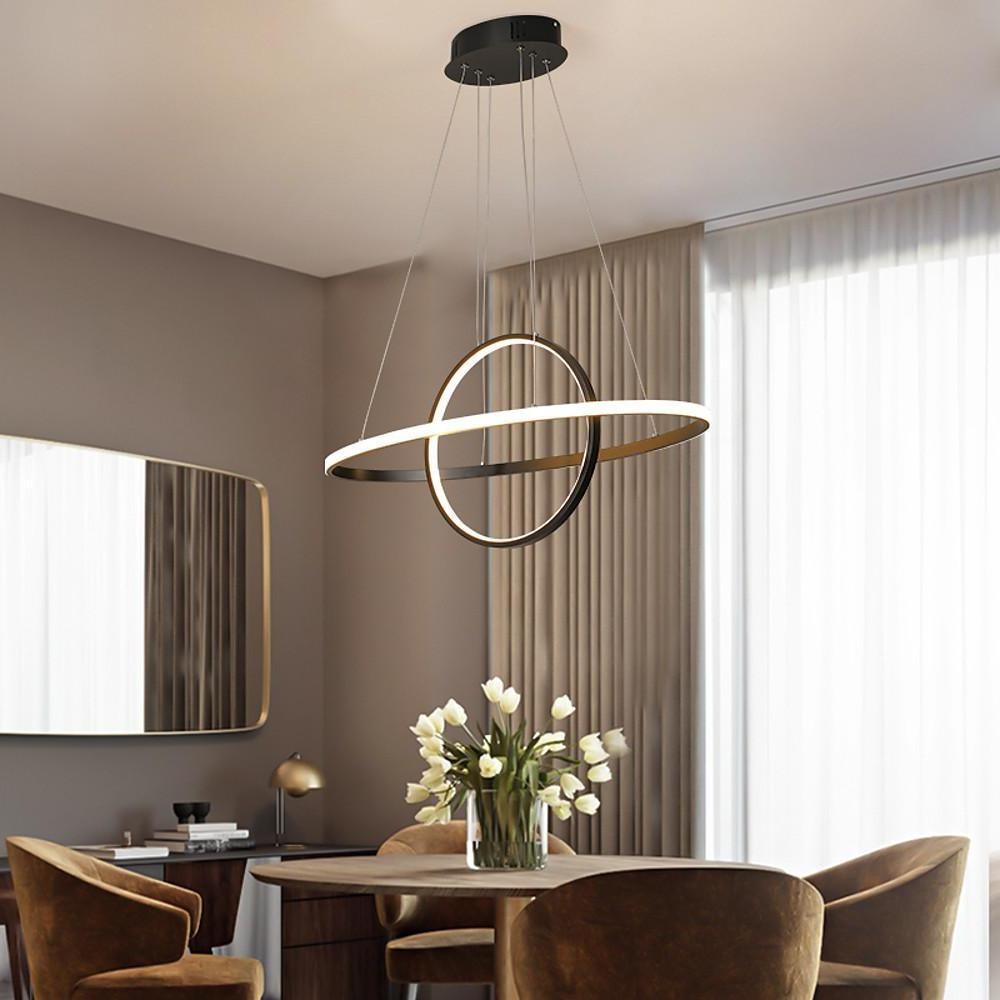 Modern Two Ring LED Chandelier Adjustable Circle Pendant Light for Kitchen Island