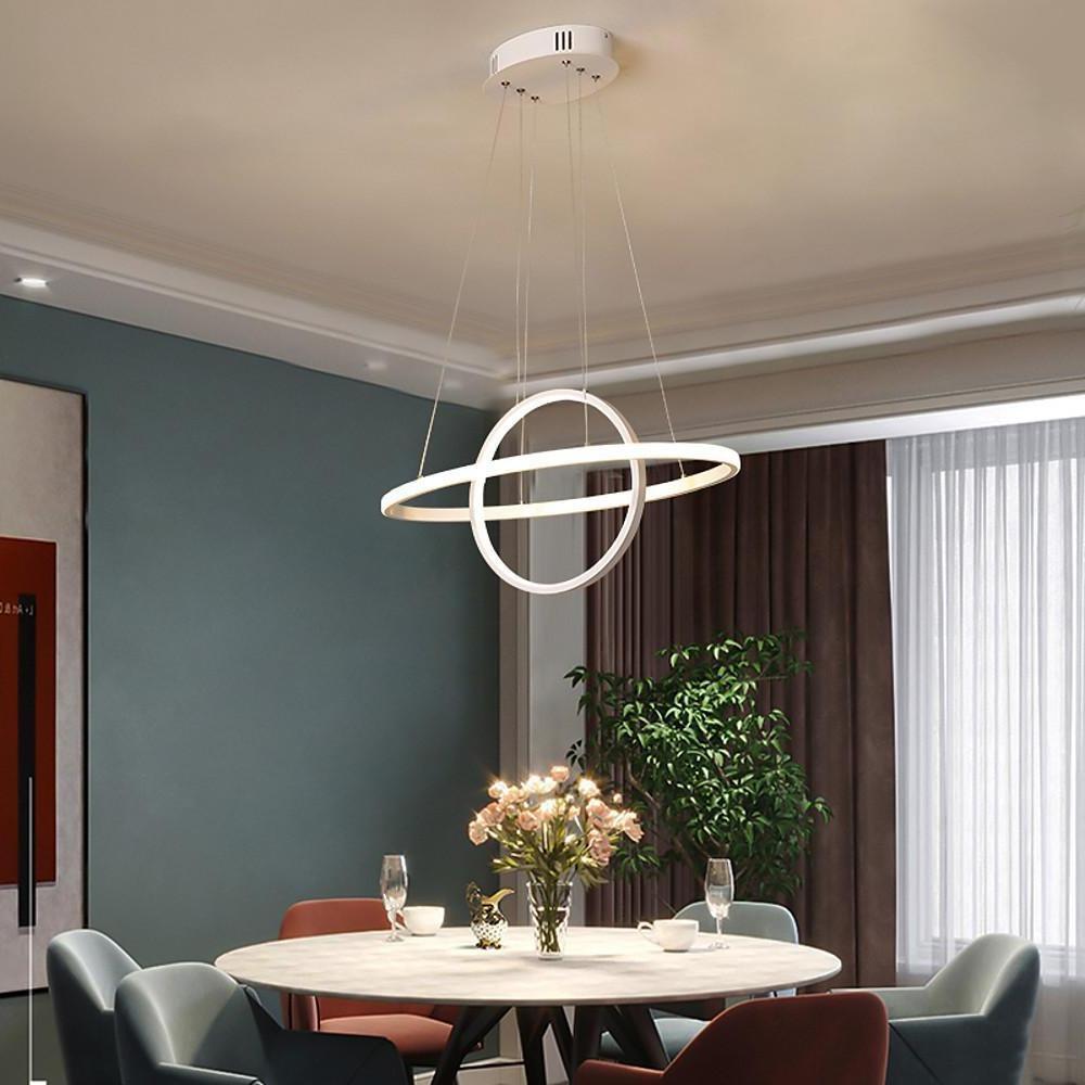 Modern Two Ring LED Chandelier Adjustable Circle Pendant Light for Kitchen Island