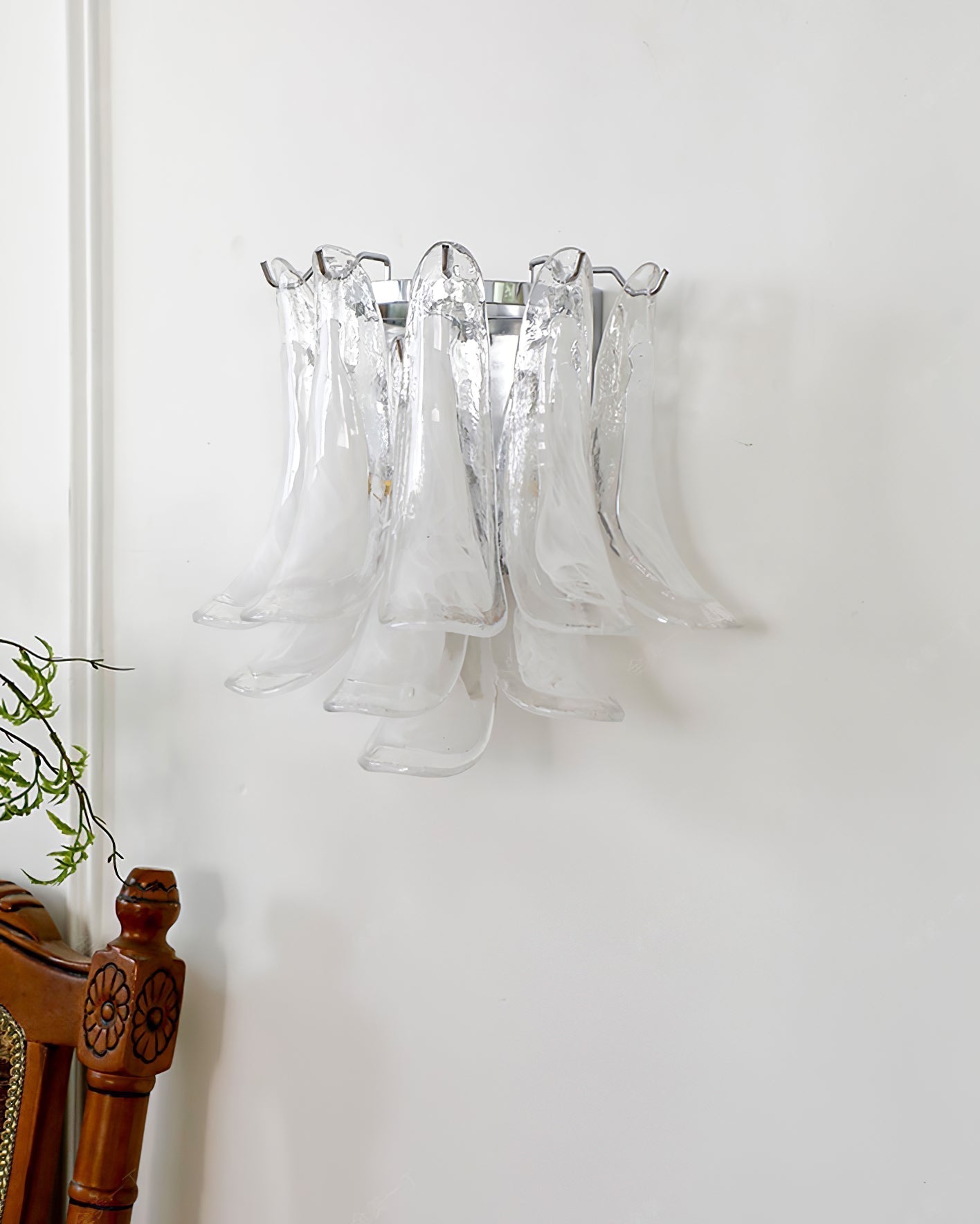 Modern U Shaped Glass Petal Wall Sconce in Chrome Finish for Living Room Bedroom
