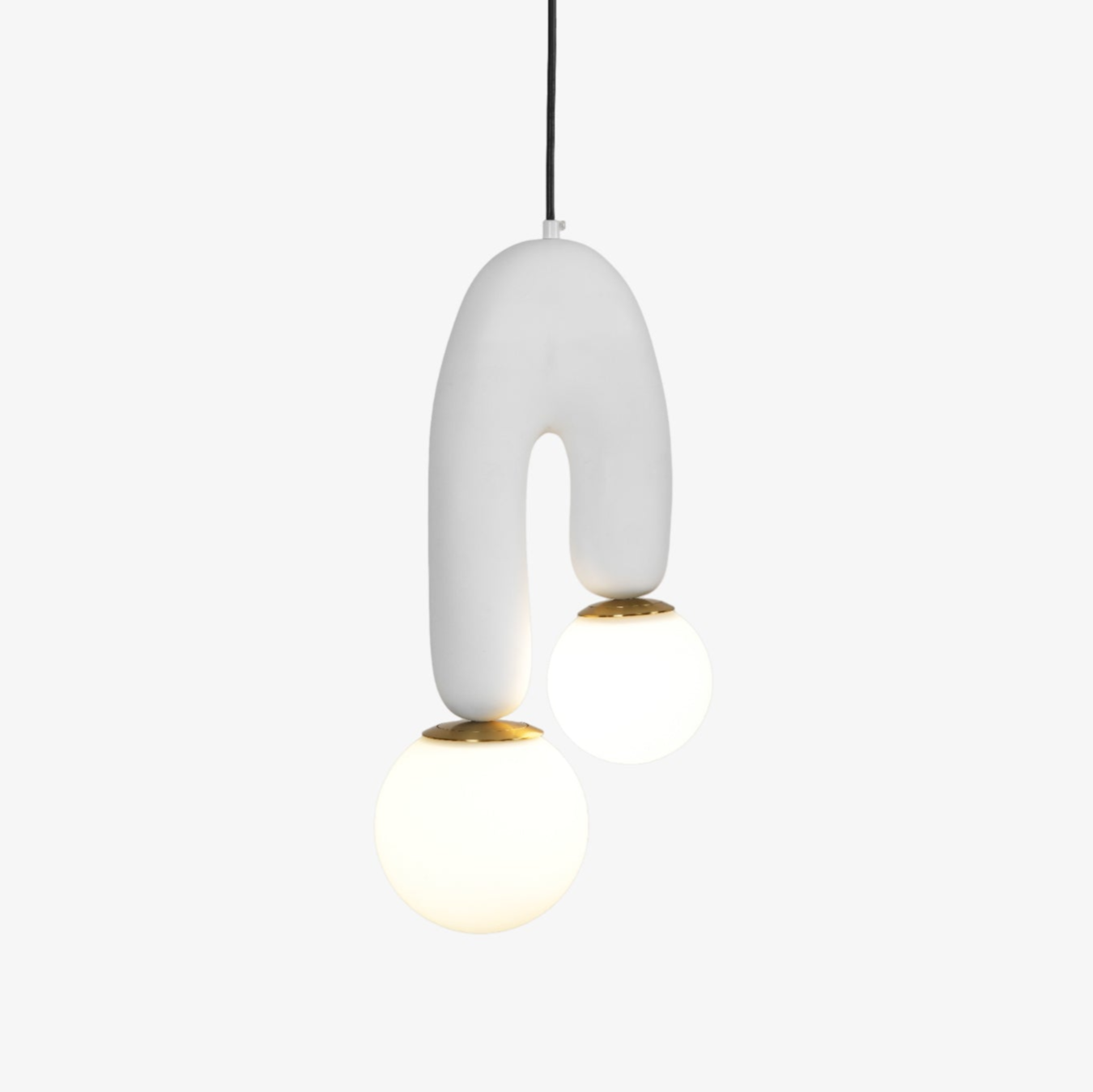Modern U Shaped Resin Pendant Light with Opaline Glass Spheres and Gold Accents