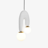 Modern U Shaped Resin Pendant Light with Opaline Glass Spheres and Gold Accents