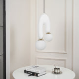 Modern U Shaped Resin Pendant Light with Opaline Glass Spheres and Gold Accents