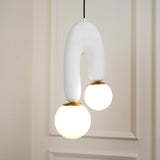 Modern U Shaped Resin Pendant Light with Opaline Glass Spheres and Gold Accents