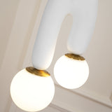 Modern U Shaped Resin Pendant Light with Opaline Glass Spheres and Gold Accents