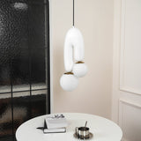 Modern U Shaped Resin Pendant Light with Opaline Glass Spheres and Gold Accents