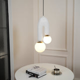 Modern U Shaped Resin Pendant Light with Opaline Glass Spheres and Gold Accents