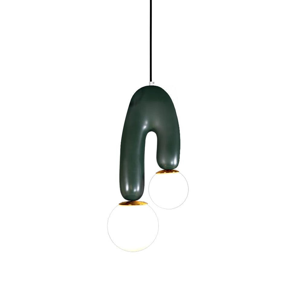 Modern U Shaped Resin Pendant Light with Opaline Glass Spheres and Gold Accents