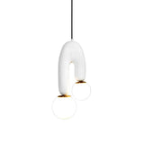 Modern U Shaped Resin Pendant Light with Opaline Glass Spheres and Gold Accents