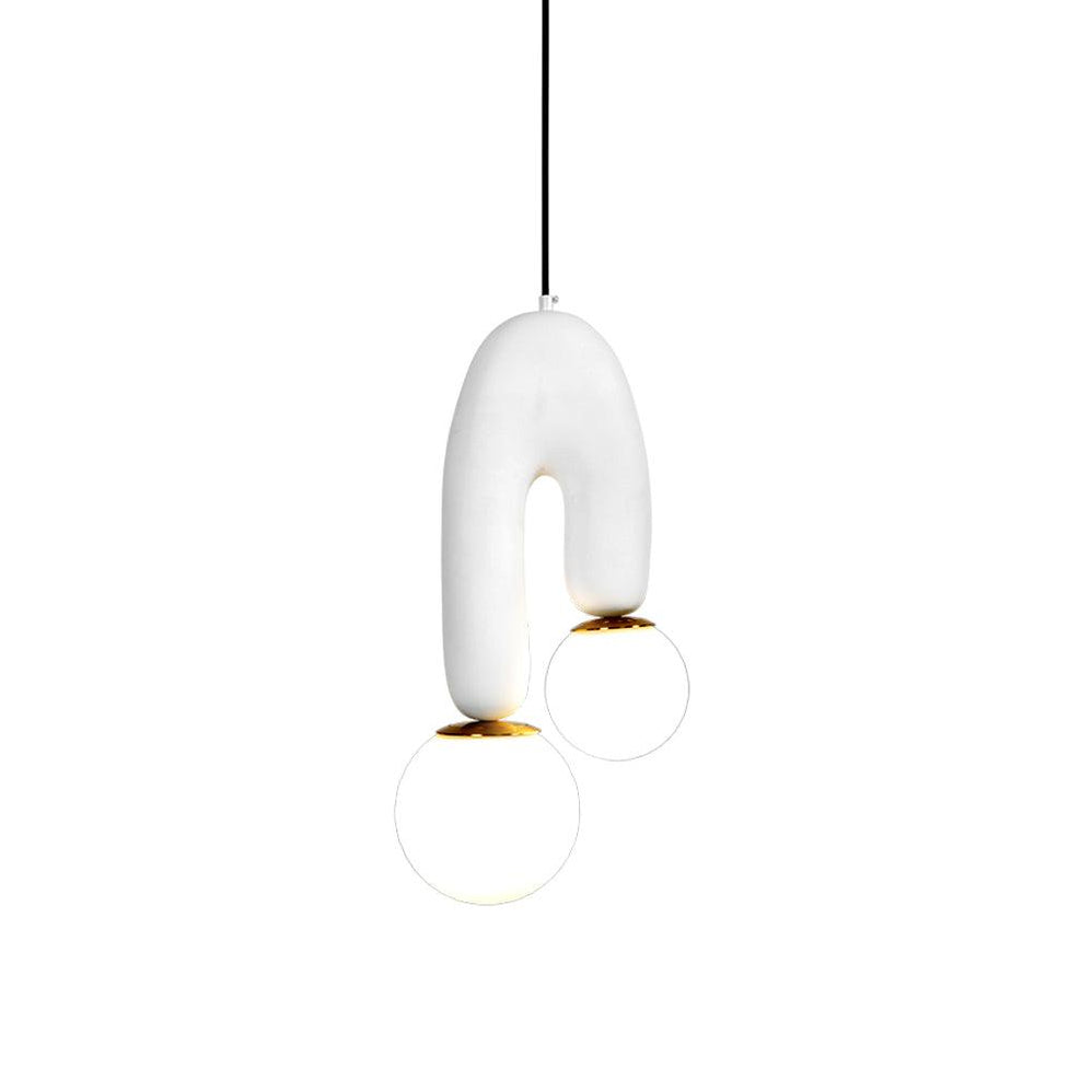 Modern U Shaped Resin Pendant Light with Opaline Glass Spheres and Gold Accents