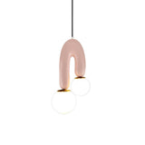 Modern U Shaped Resin Pendant Light with Opaline Glass Spheres and Gold Accents