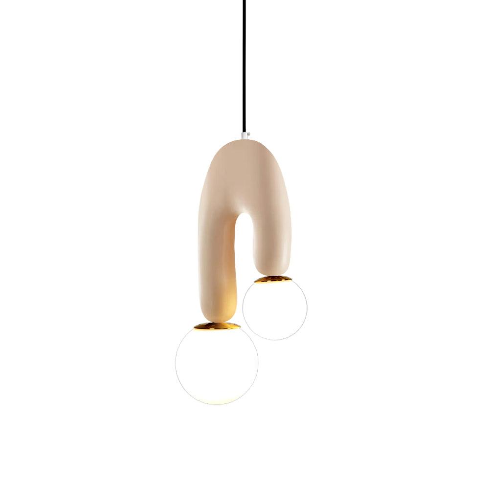 Modern U Shaped Resin Pendant Light with Opaline Glass Spheres and Gold Accents