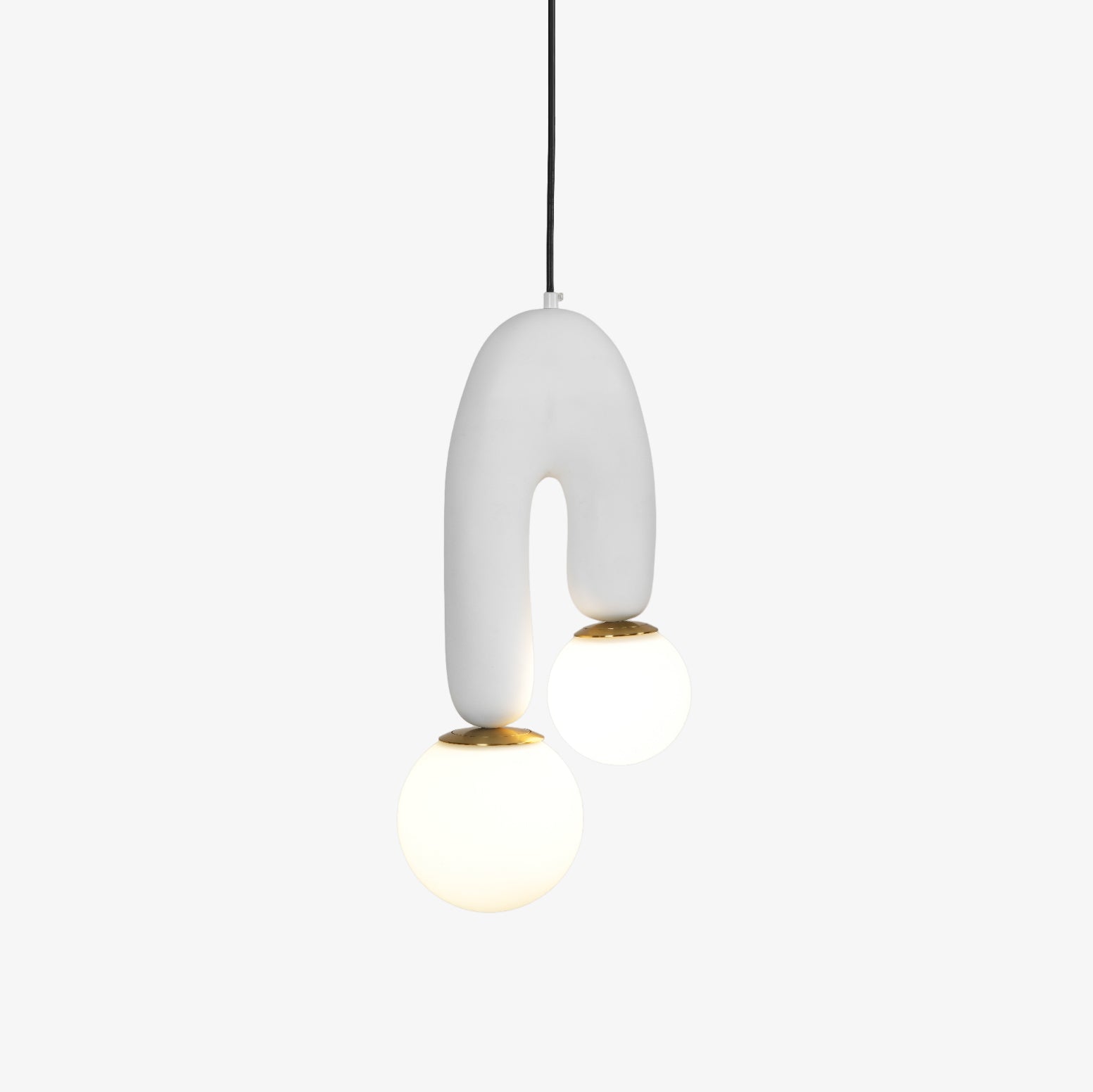 Modern U Shaped Resin Pendant Light with Opaline Glass Spheres and Gold Accents