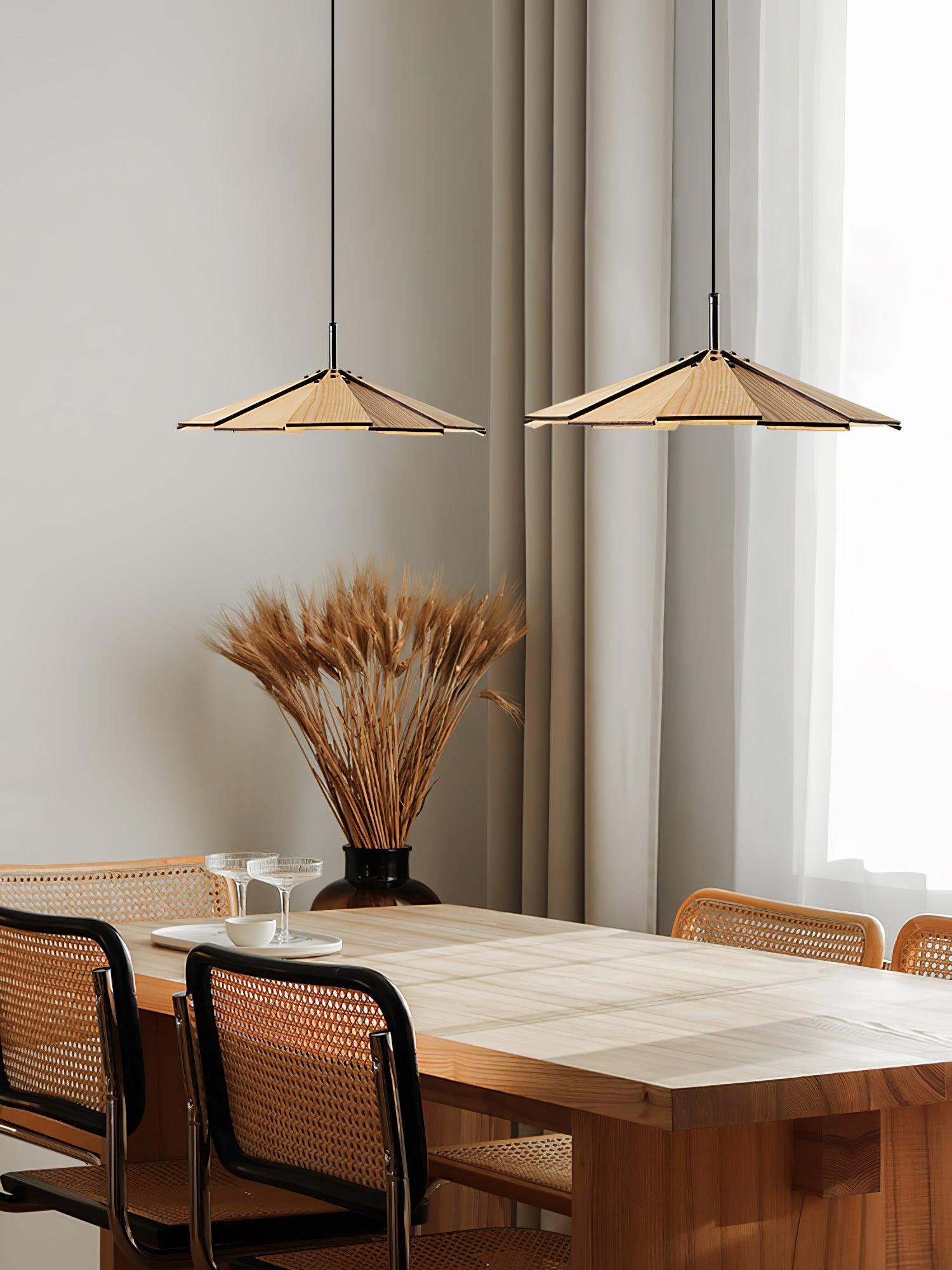 Modern Umbrella Shape Wooden LED Hanging Pendant Light for Dining Room