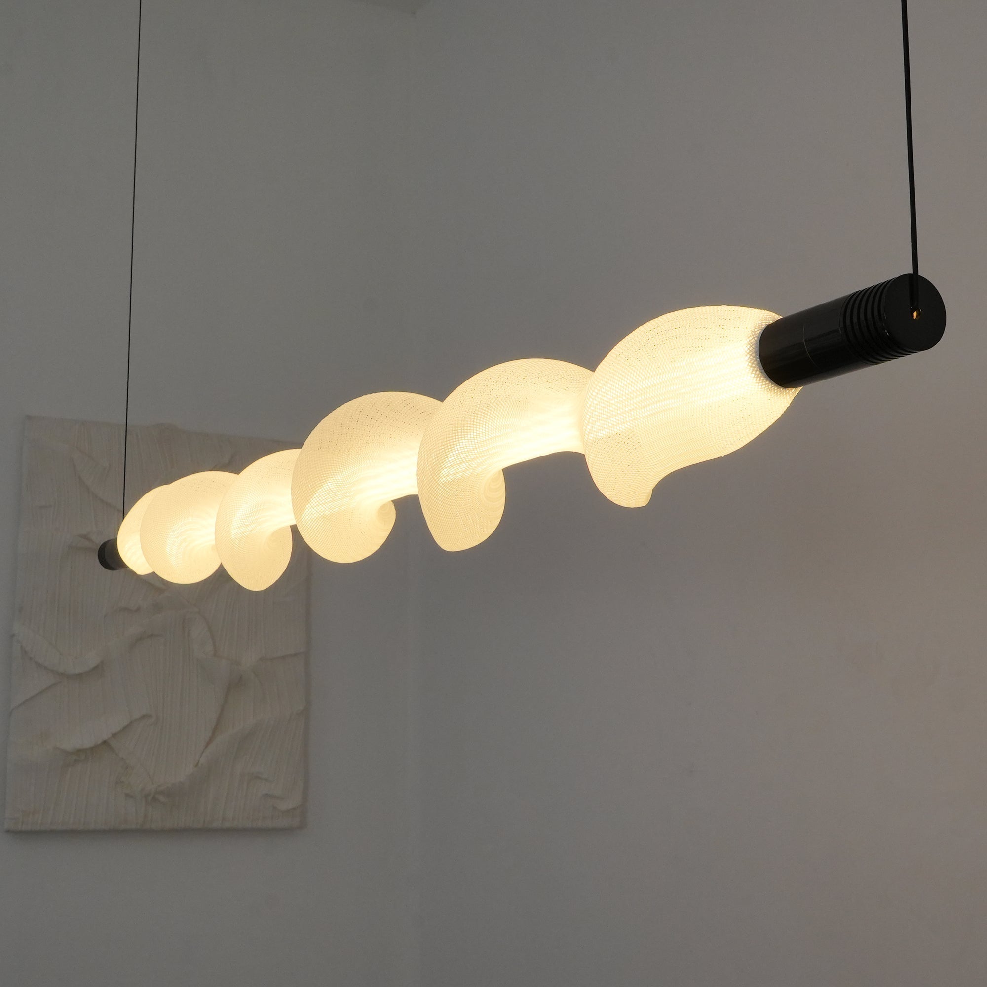 Modern Vapour LED Pendant Light with Fiber Mesh Shade and Geometric Design