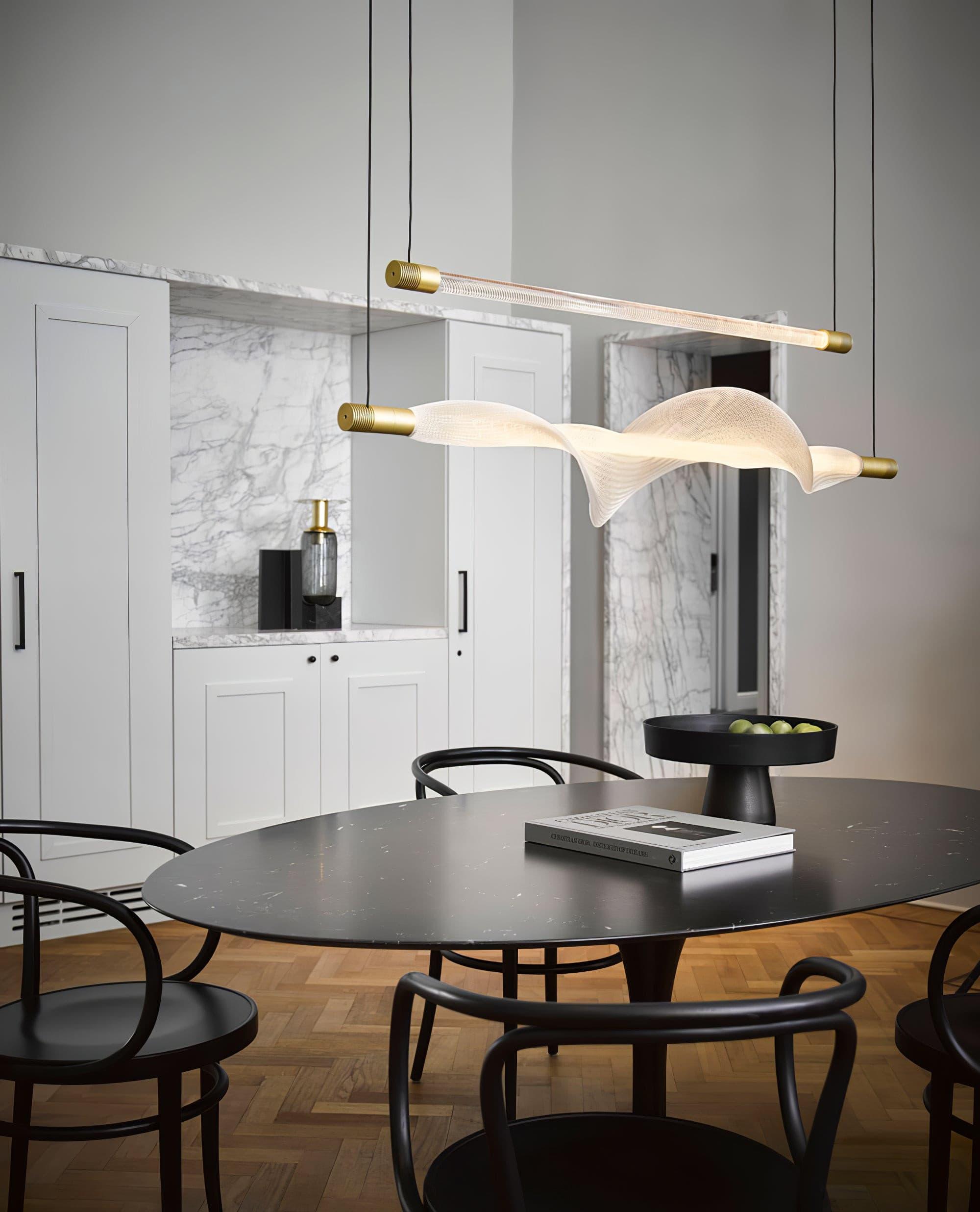 Modern Vapour LED Pendant Light with Fiber Mesh Shade and Geometric Design