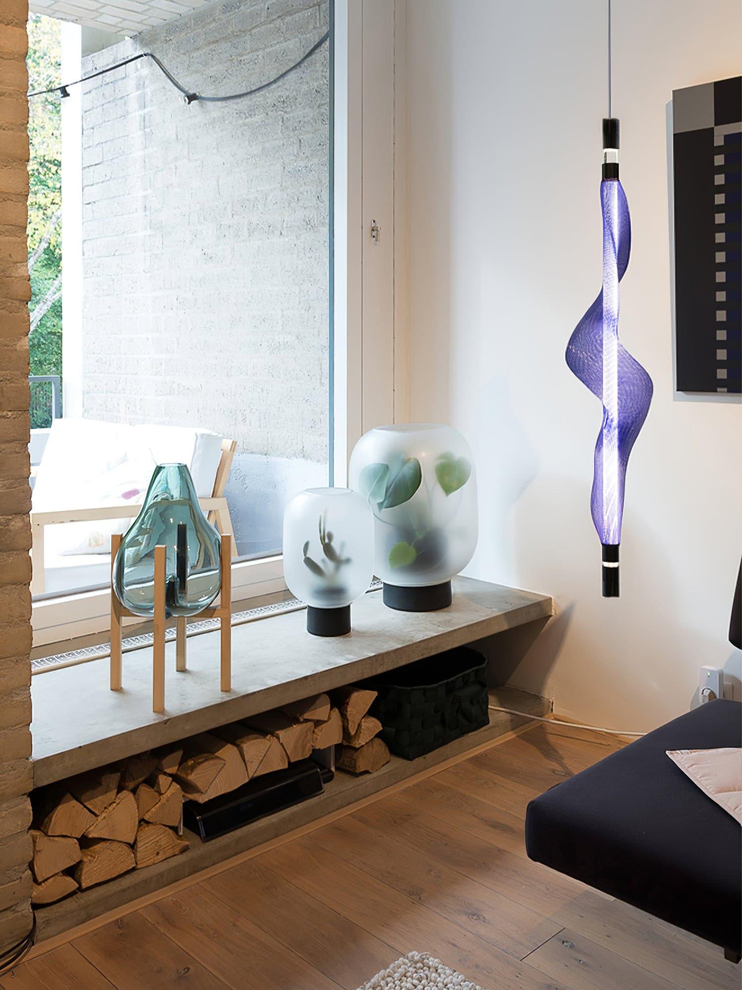 Modern Vapour LED Pendant Light with Fiber Mesh Shade and Geometric Design