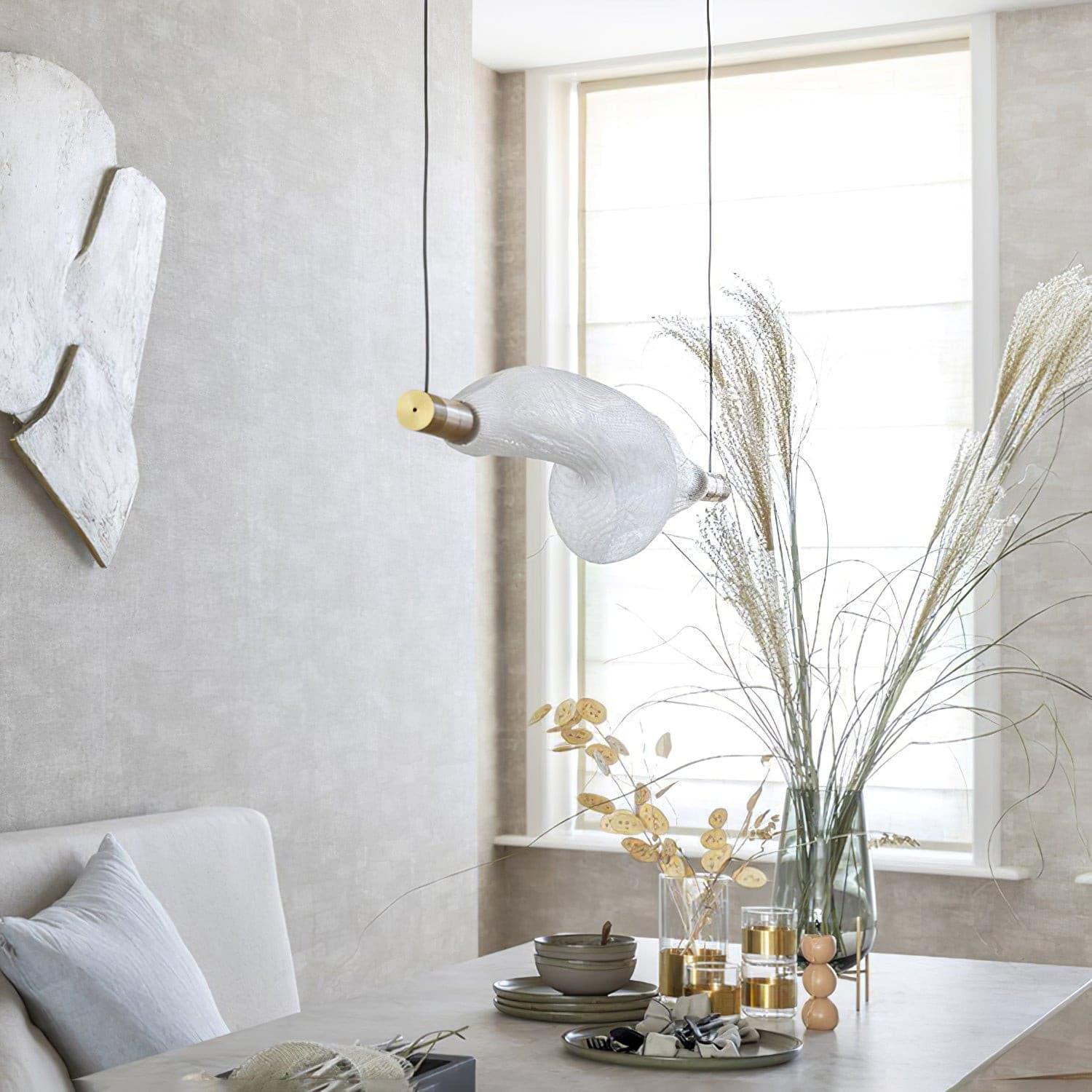 Modern Vapour LED Pendant Light with Fiber Mesh Shade and Geometric Design