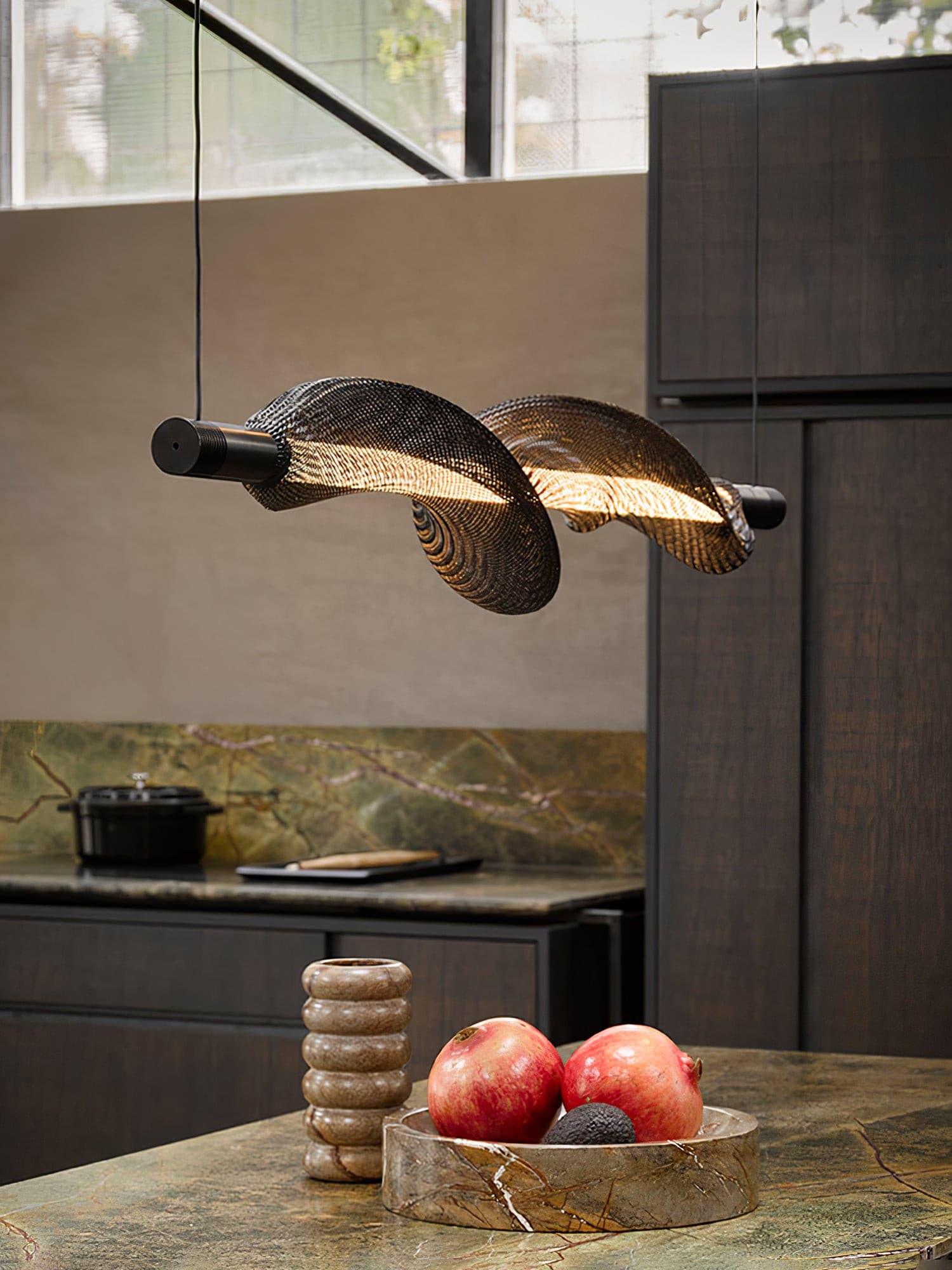 Modern Vapour LED Pendant Light with Fiber Mesh Shade and Geometric Design