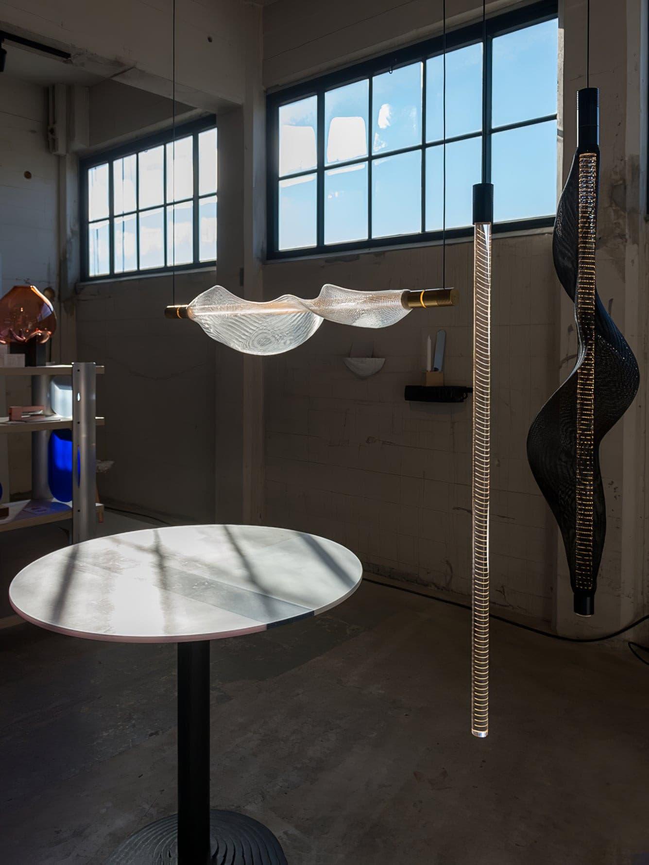 Modern Vapour LED Pendant Light with Fiber Mesh Shade and Geometric Design