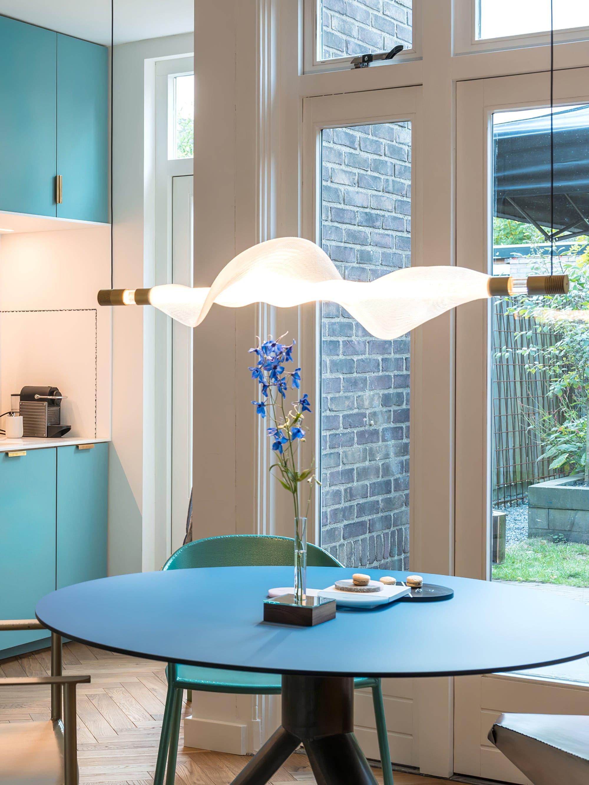 Modern Vapour LED Pendant Light with Fiber Mesh Shade and Geometric Design