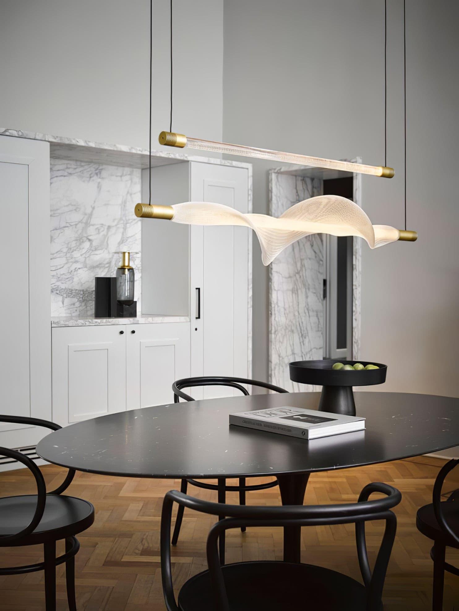 Modern Vapour LED Pendant Light with Fiber Mesh Shade and Geometric Design