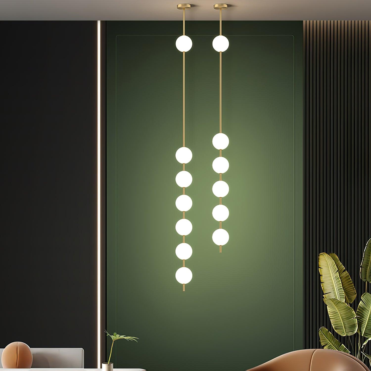 Modern Vertical Brass Globe LED Pendant Light Multi Ball Ceiling Fixture for Hallways