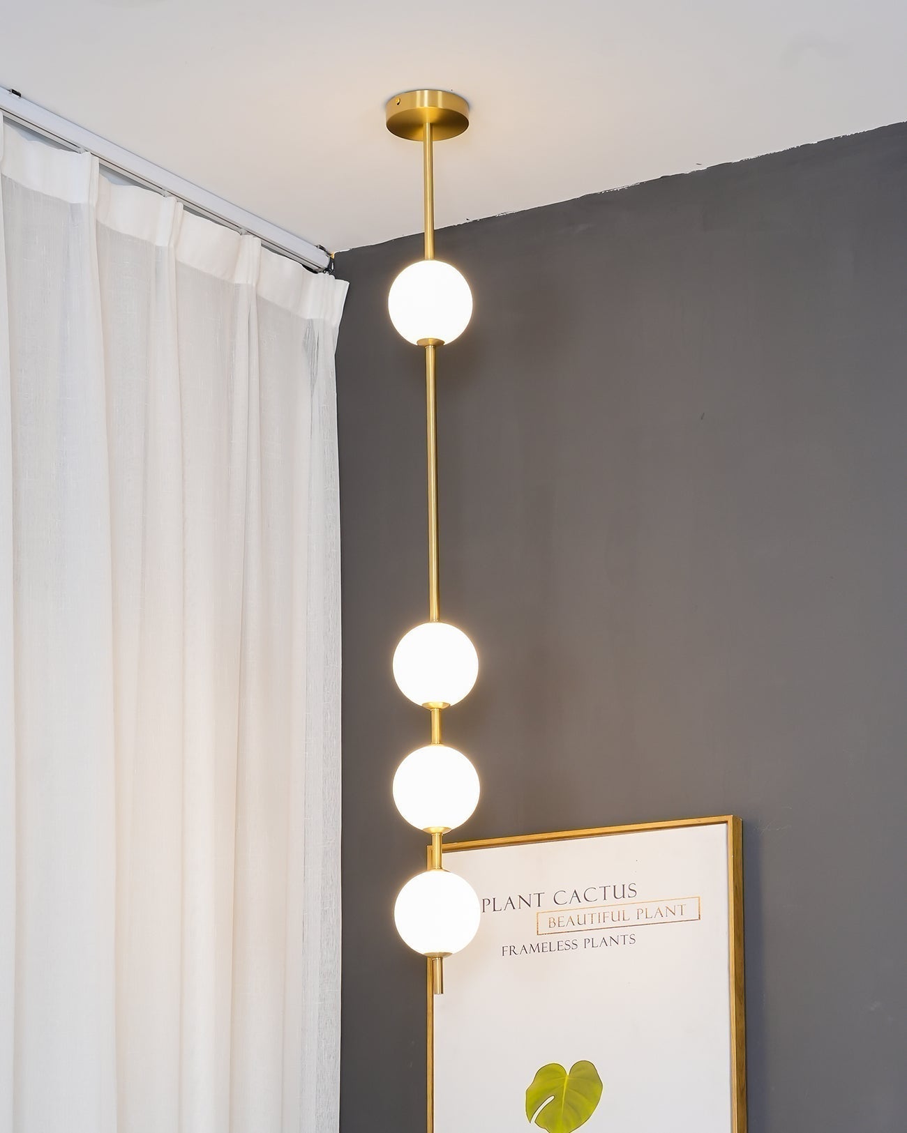 Modern Vertical Brass Globe LED Pendant Light Multi Ball Ceiling Fixture for Hallways