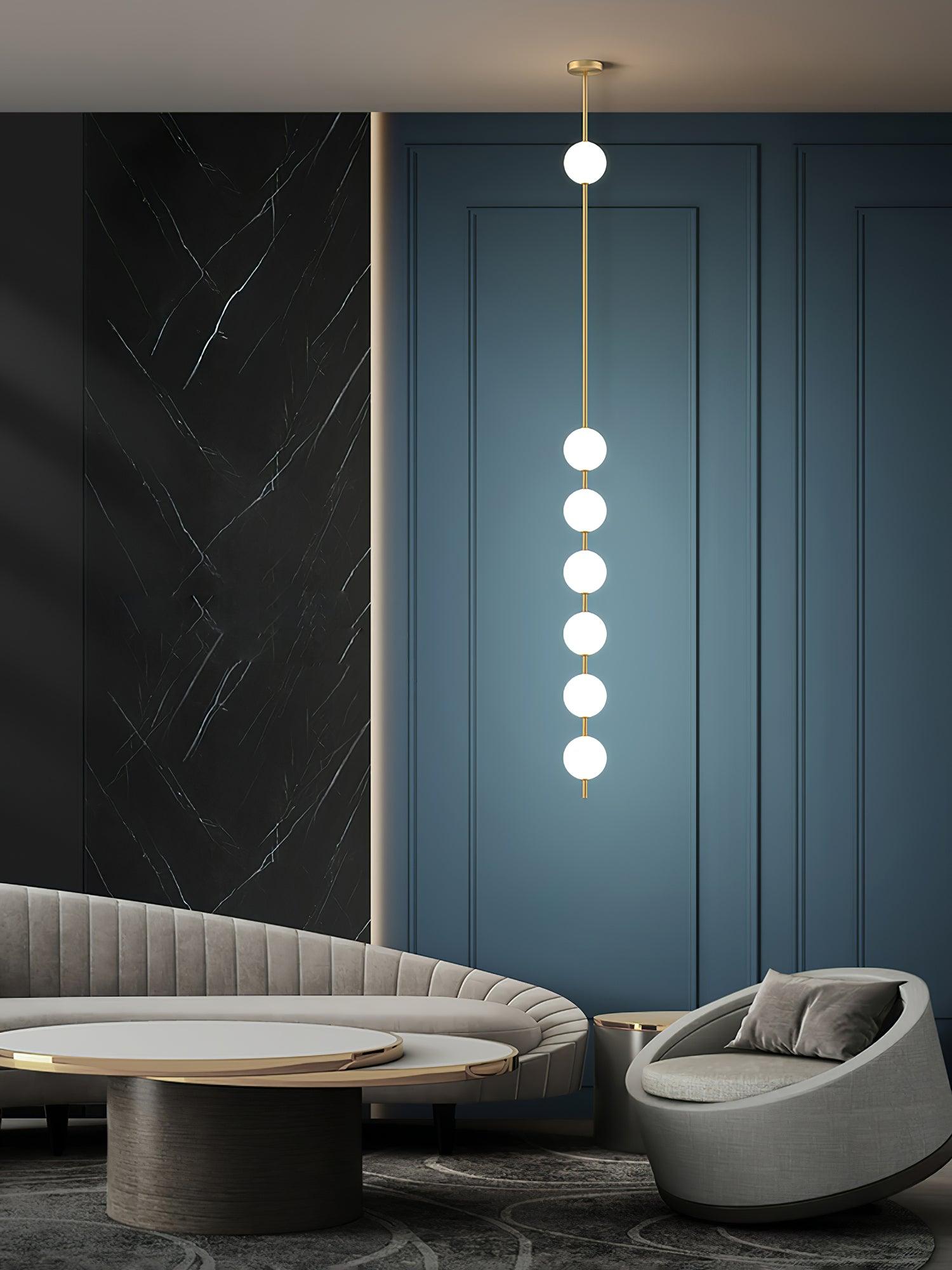 Modern Vertical Brass Globe LED Pendant Light Multi Ball Ceiling Fixture for Hallways