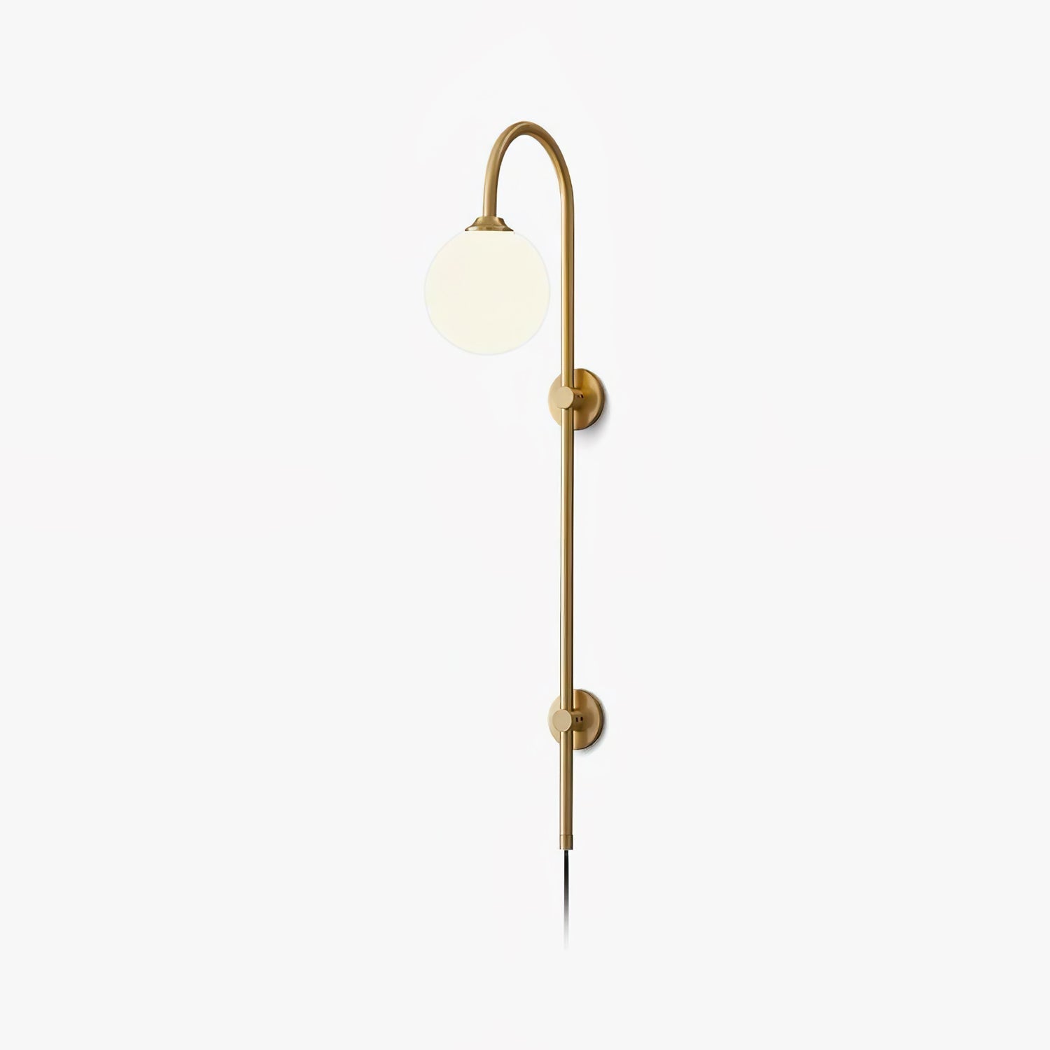 Modern Vertical Brass Wall Sconce with Globe Glass Shade Plug In Lighting Fixture