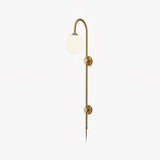 Modern Vertical Brass Wall Sconce with Globe Glass Shade Plug In Lighting Fixture