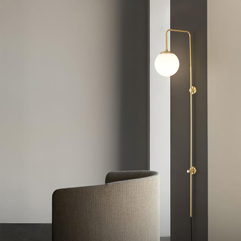 Modern Vertical Brass Wall Sconce with Globe Glass Shade Plug In Lighting Fixture